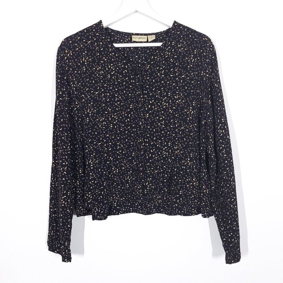 Vintage Black Geometric Shape Pattern Button Front Top - Picture 1 of 6